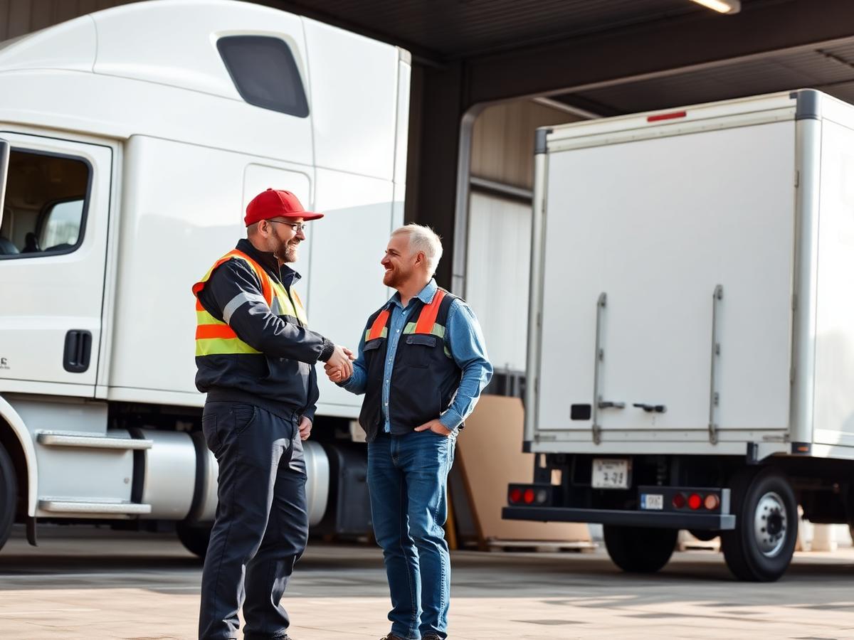 Driver and dock worker shaking hands at a loading dock